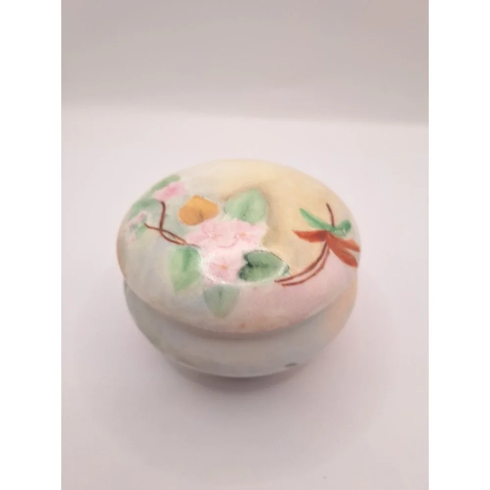 Antique La Seynie Limoges P&P France Pink Dogwood Handpainted Vanity Powder Dish